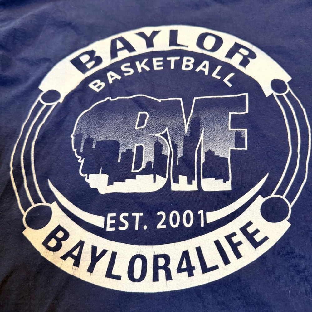 Nike Baylor Basketball Long Sleeve Tee Athletic Cut Size M Navy Blue‎ Graphic - Picture 2 of 8